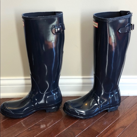 Hunter Tall Gloss Adjustable Navy Boots - Picture 3 of 8